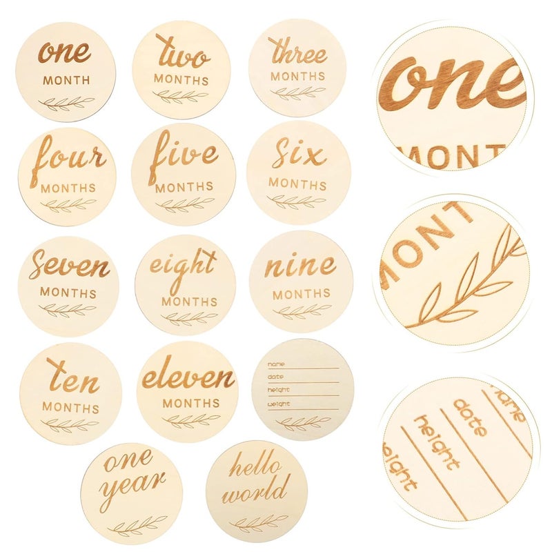 14 Pcs Wooden Milestone Cards For Newborn Photography Monthly Growth Sign Photo Props - Image 3